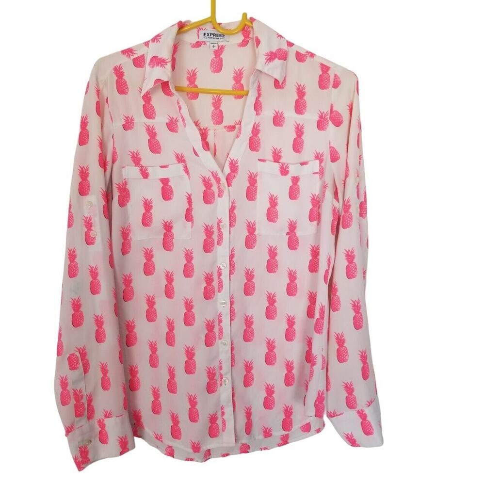 Express Women Portofino Shirt Size S Pineapple Print Career Corp Office Siren